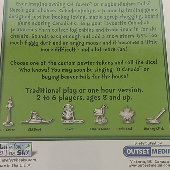 Canada-opoly Brand New Late for The Sky Board game 2-6 players age 8 to adult - Picture 6 of 9